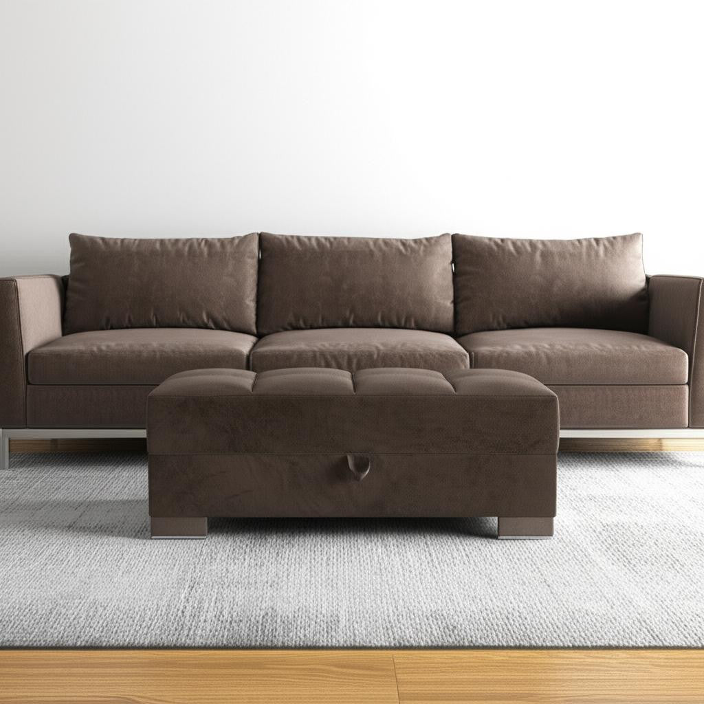 52" Brown Tufted Chenille And Faux Leather Storage Ottoman-0