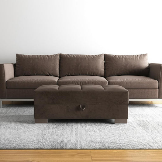 52" Brown Tufted Chenille And Faux Leather Storage Ottoman-0