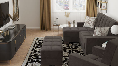 52" Brown Tufted Chenille And Faux Leather Storage Ottoman-4