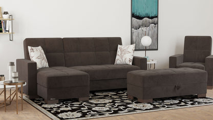 52" Brown Tufted Chenille And Faux Leather Storage Ottoman-5