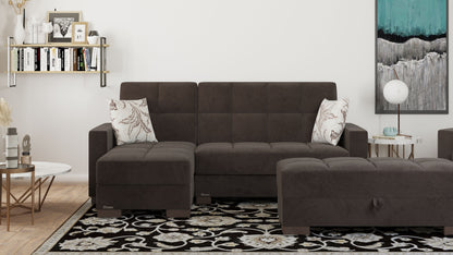 52" Brown Tufted Chenille And Faux Leather Storage Ottoman-6