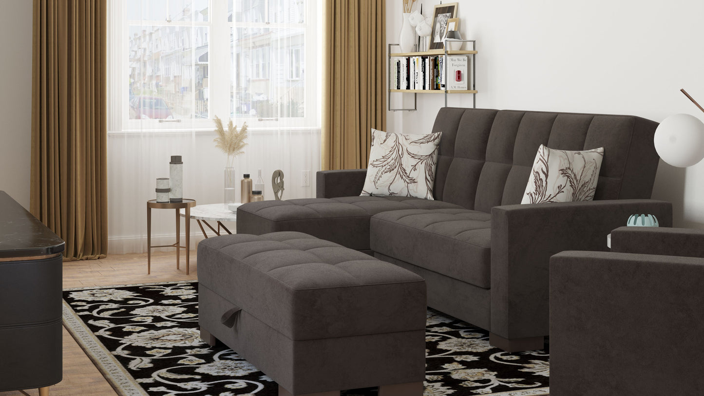 52" Brown Tufted Chenille And Faux Leather Storage Ottoman-7