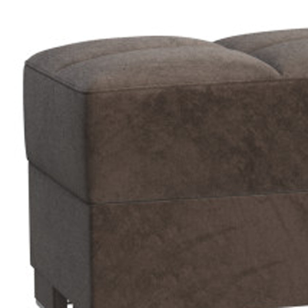 52" Brown Tufted Chenille And Faux Leather Storage Ottoman-2