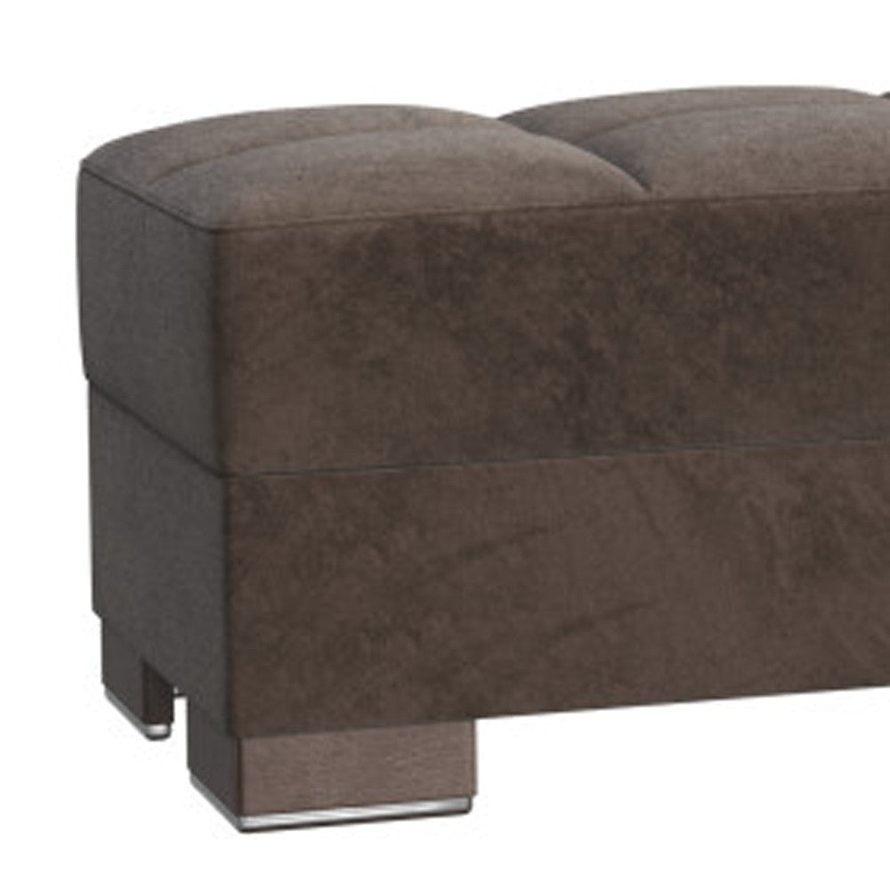 52" Brown Tufted Chenille And Faux Leather Storage Ottoman-3