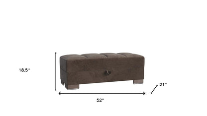 52" Brown Tufted Chenille And Faux Leather Storage Ottoman-8