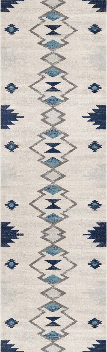 19' Runner Blue Beige And Gray Southwestern Runner Rug-1