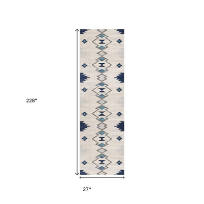 19' Runner Blue Beige And Gray Southwestern Runner Rug-6