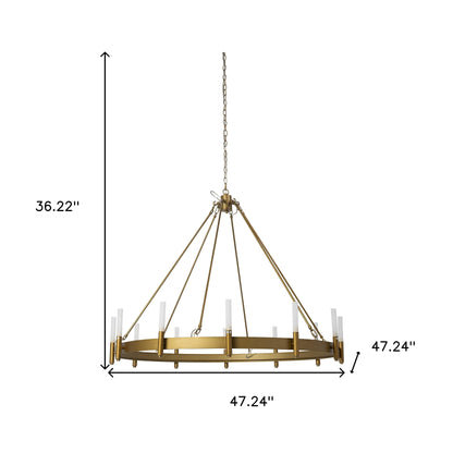 Gold And White Candle Style Twelve Light Glass Dimmable Chandelier-3