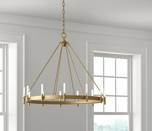 Gold And White Candle Style Twelve Light Glass Dimmable Chandelier-0