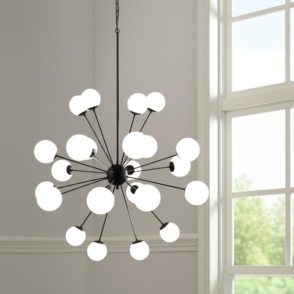 Black Eleven Light Frosted Metal and Glass Dimmable Chandelier With White Shades-0