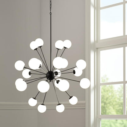 Black Eleven Light Frosted Metal and Glass Dimmable Chandelier With White Shades-0