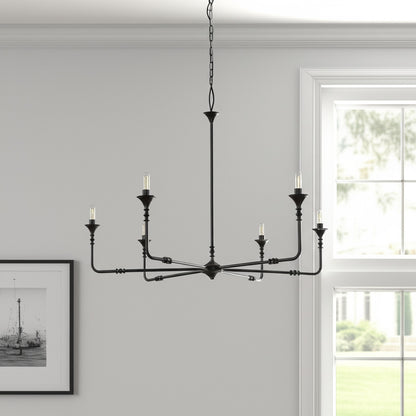 Black Candle Style Six Light Metal Dimmable Chandelier-0