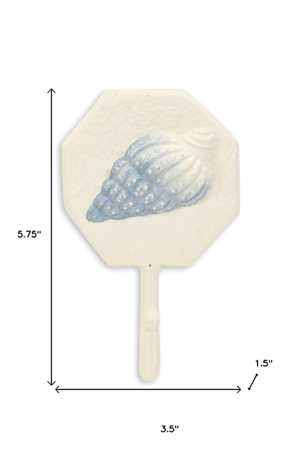 4" Blue And Cream Cast Iron Conch Shell Wall Hook-8