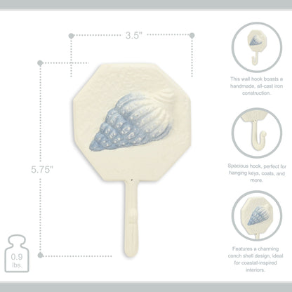 4" Blue And Cream Cast Iron Conch Shell Wall Hook-7