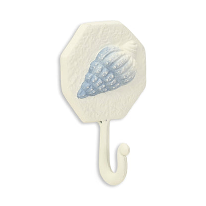 4" Blue And Cream Cast Iron Conch Shell Wall Hook-2