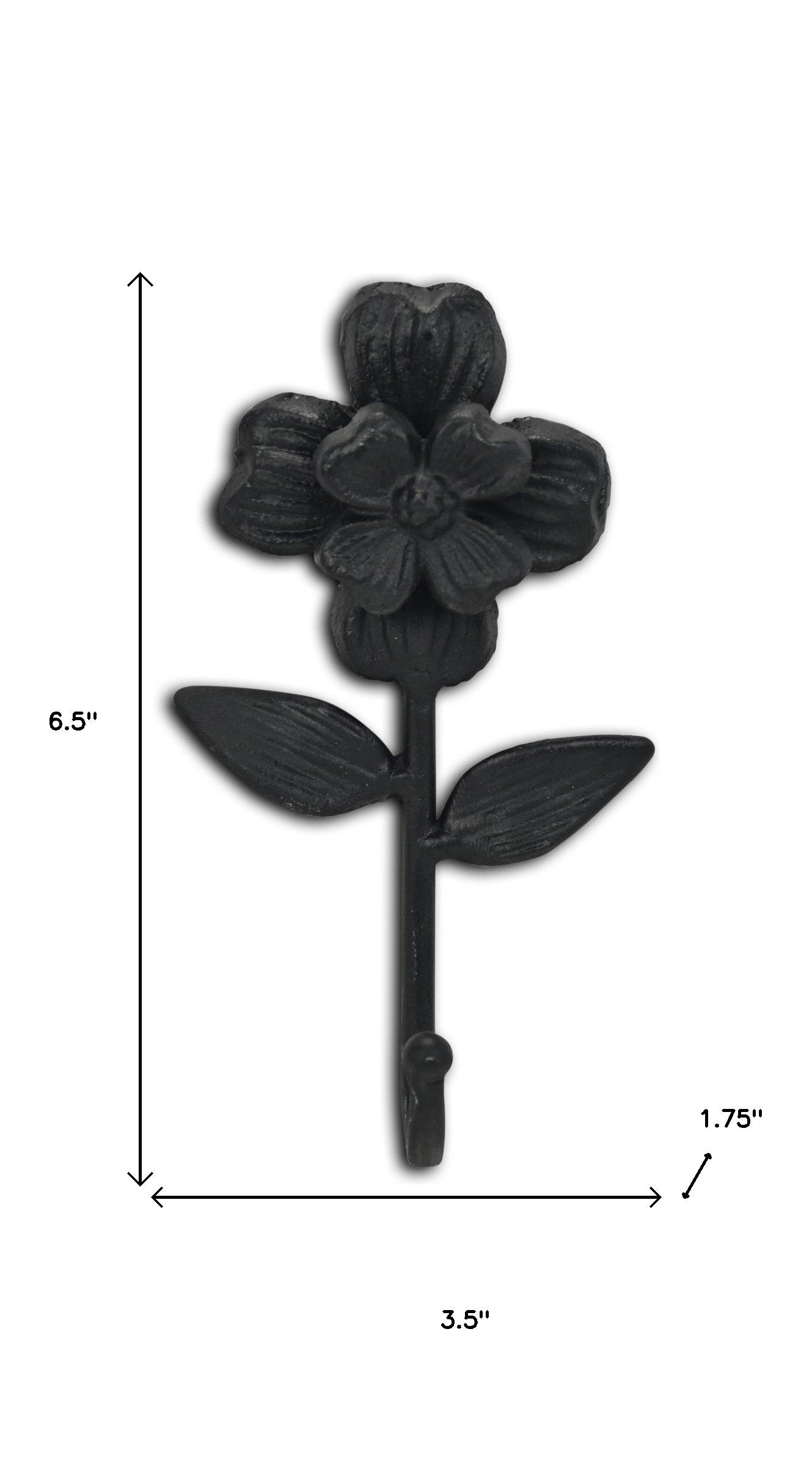 4" Black Cast Iron Flower Wall Hook-6
