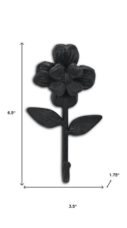 4" Black Cast Iron Flower Wall Hook-6