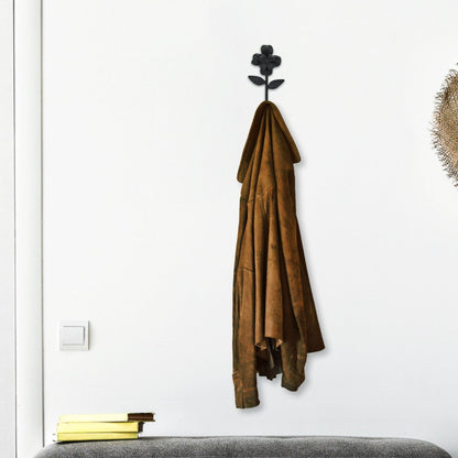 4" Black Cast Iron Flower Wall Hook-5