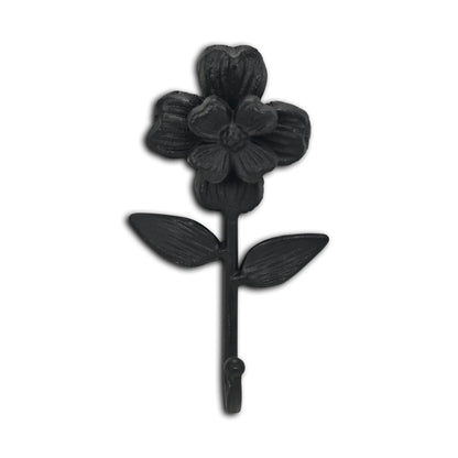 4" Black Cast Iron Flower Wall Hook-1