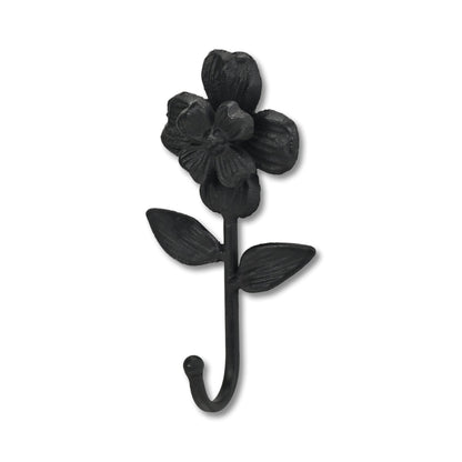 4" Black Cast Iron Flower Wall Hook-3