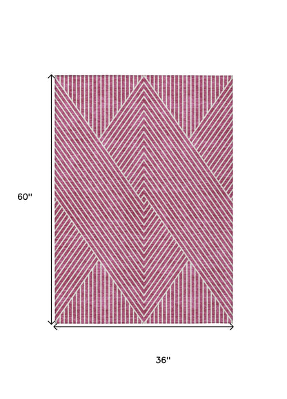 3' X 5' Blush And Ivory Geometric Washable Indoor Outdoor Area Rug-2