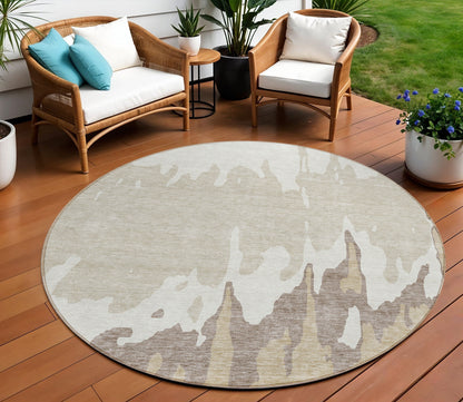 8' Ivory And Beige Round Abstract Washable Indoor Outdoor Area Rug-0