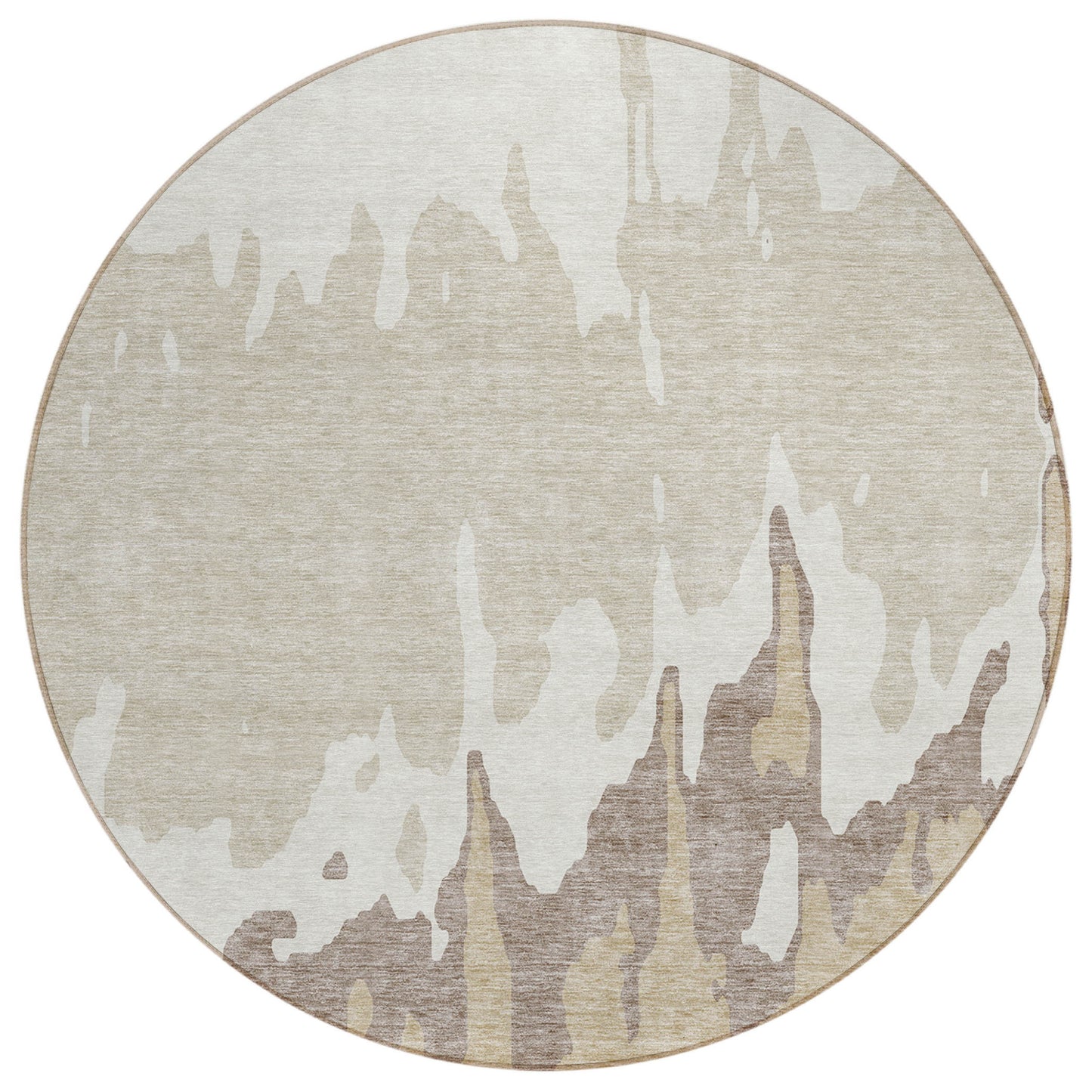8' Ivory And Beige Round Abstract Washable Indoor Outdoor Area Rug-1