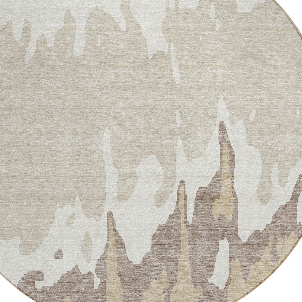 8' Ivory And Beige Round Abstract Washable Indoor Outdoor Area Rug-3