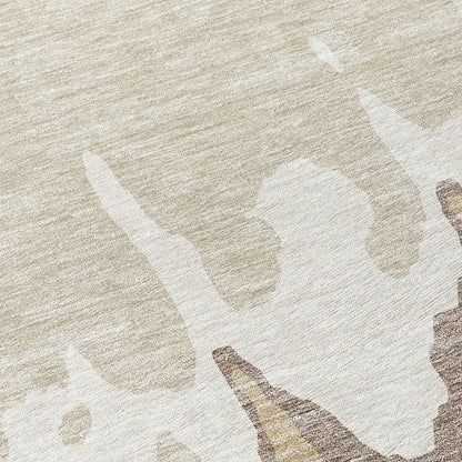 8' Ivory And Beige Round Abstract Washable Indoor Outdoor Area Rug-7