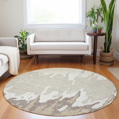 8' Ivory And Beige Round Abstract Washable Indoor Outdoor Area Rug-6