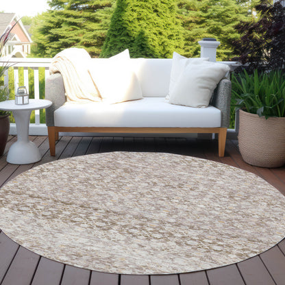 8' Taupe And Beige Round Striped Washable Indoor Outdoor Area Rug-4