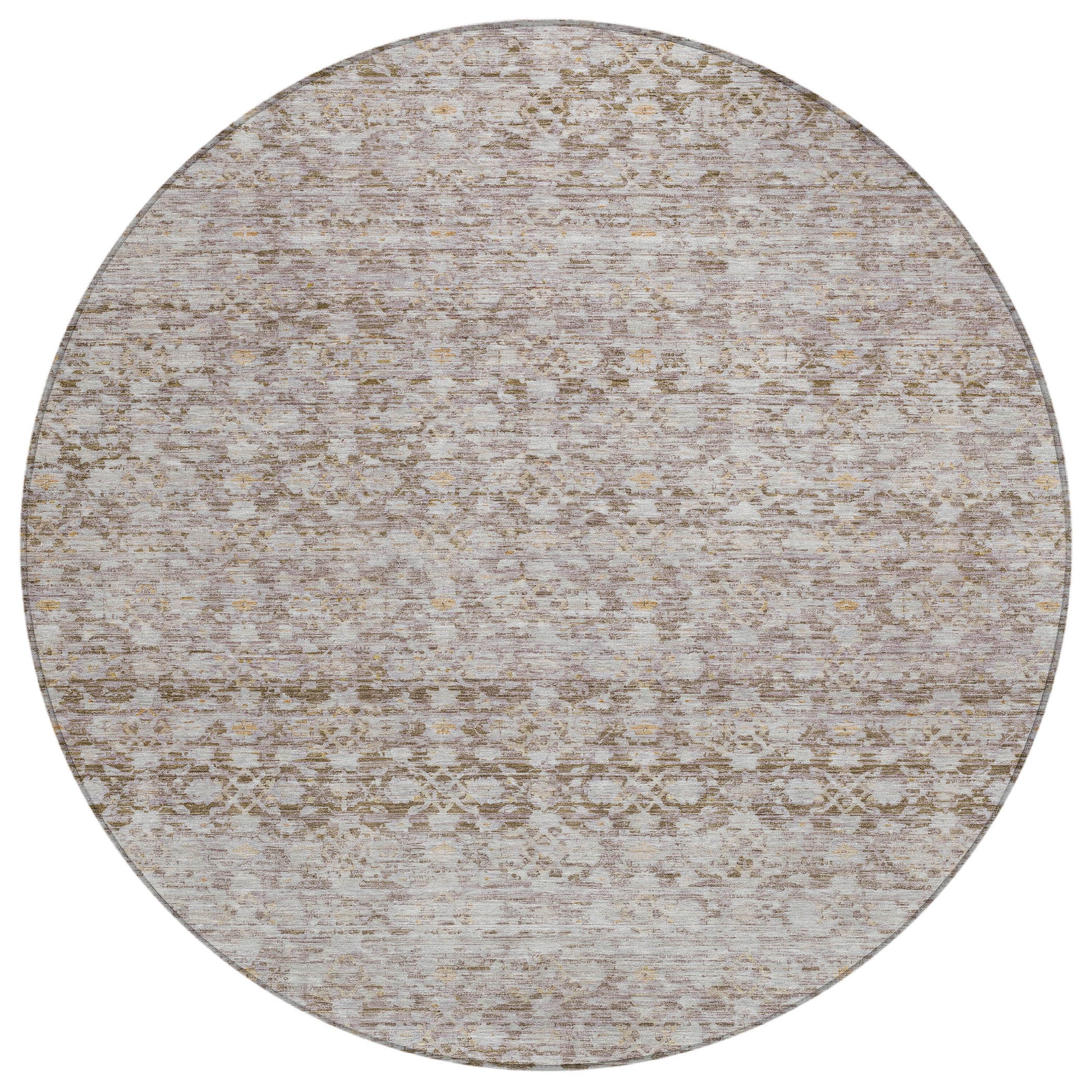 8' Taupe And Beige Round Striped Washable Indoor Outdoor Area Rug-0