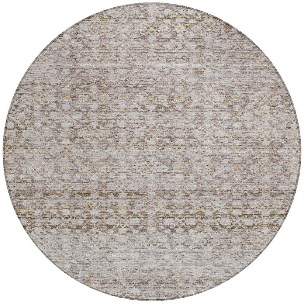 8' Taupe And Beige Round Striped Washable Indoor Outdoor Area Rug-2