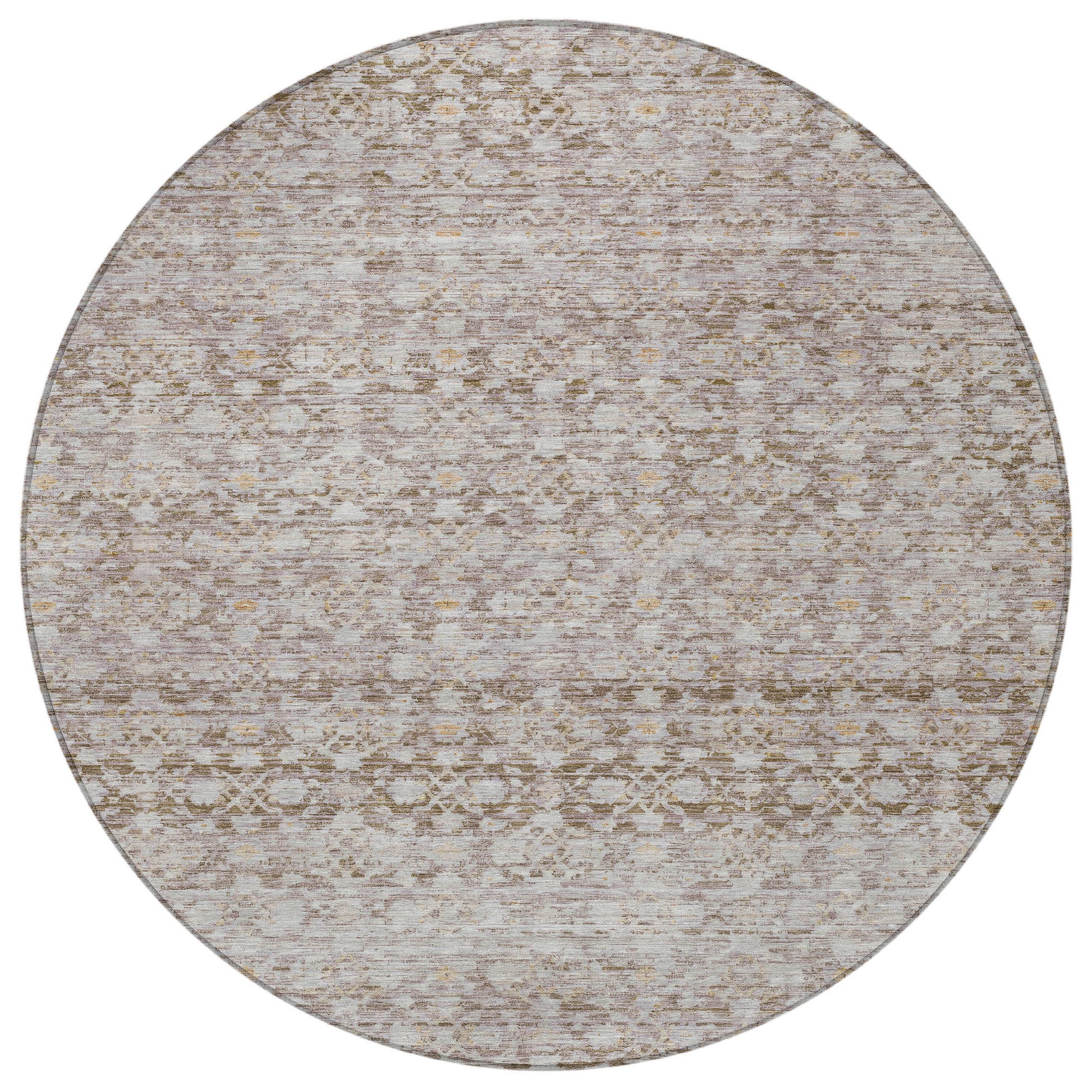 8' Taupe And Beige Round Striped Washable Indoor Outdoor Area Rug-3