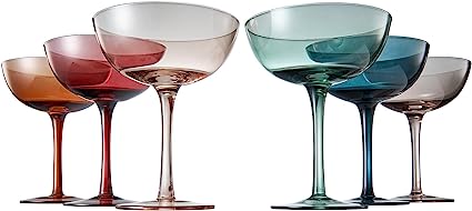 Cocktail & Champagne Coupe Glasses Coupe Cocktail Glasses 7 oz | Set of 6 | Pastel Colored Crystal Cocktail Glassware for Champagne, Martini, Manhattan Goblet Cocktails, Glassware - Luxury Gift Box-2