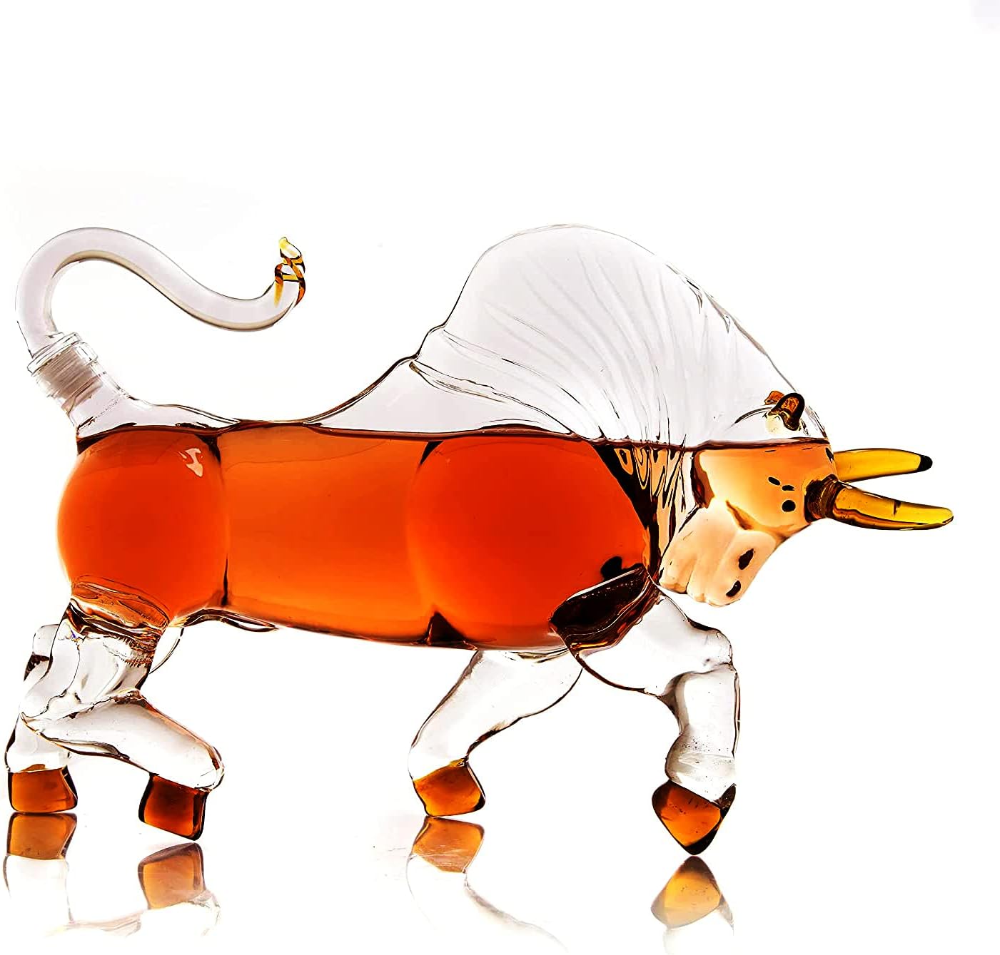 Bull The Wine Savant Charging Bull Heads Forward Animal Liquor Decanter Made For Bourbon, Whiskey, Scotch, Rum, or Tequila, Zodiac Shape Clear-4