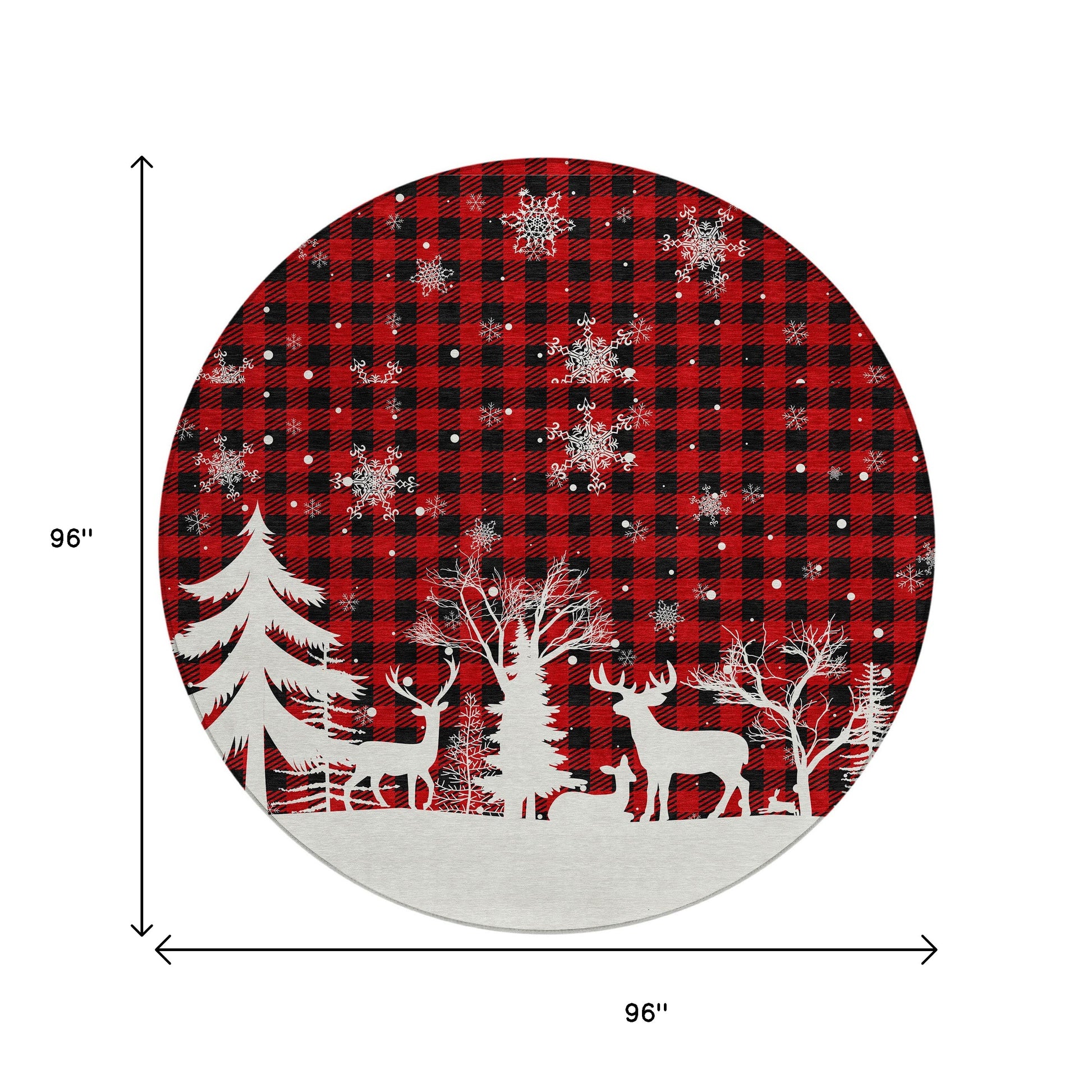 8' Red Black And Ivory Round Plaid Washable Indoor Outdoor Area Rug-8