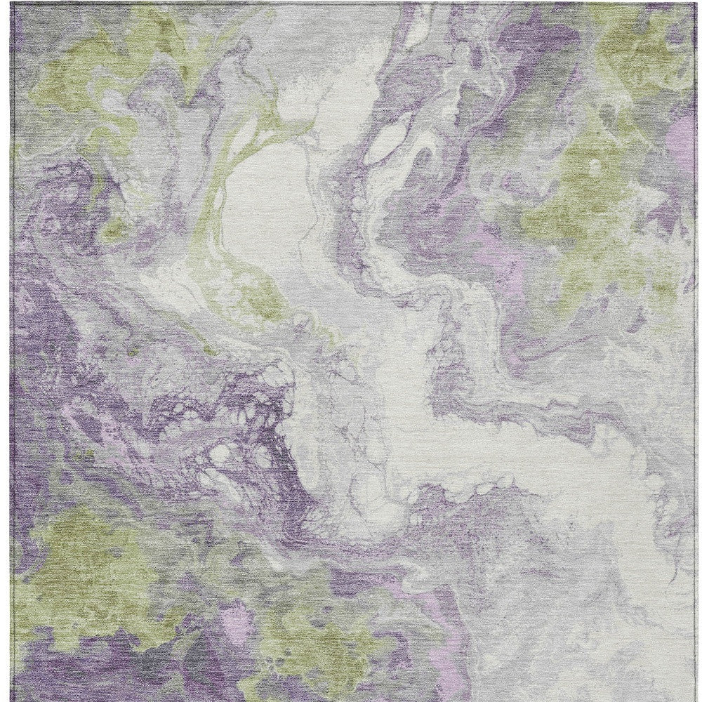 8' X 10' Lavender And Fern Green Abstract Washable Indoor Outdoor Area Rug-2