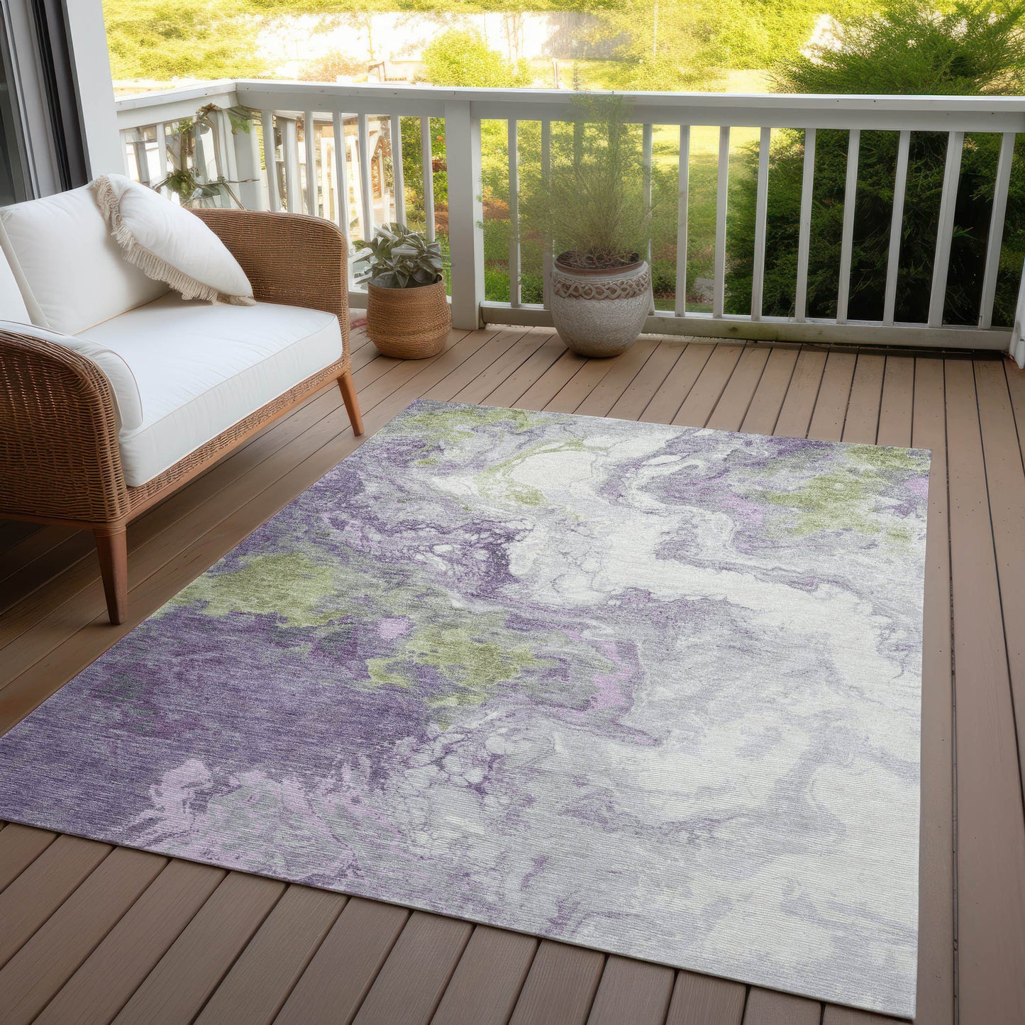 8' X 10' Lavender And Fern Green Abstract Washable Indoor Outdoor Area Rug-5