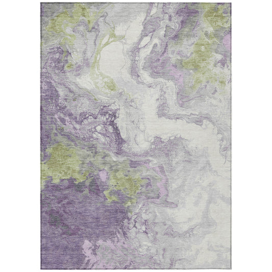 8' X 10' Lavender And Fern Green Abstract Washable Indoor Outdoor Area Rug-0