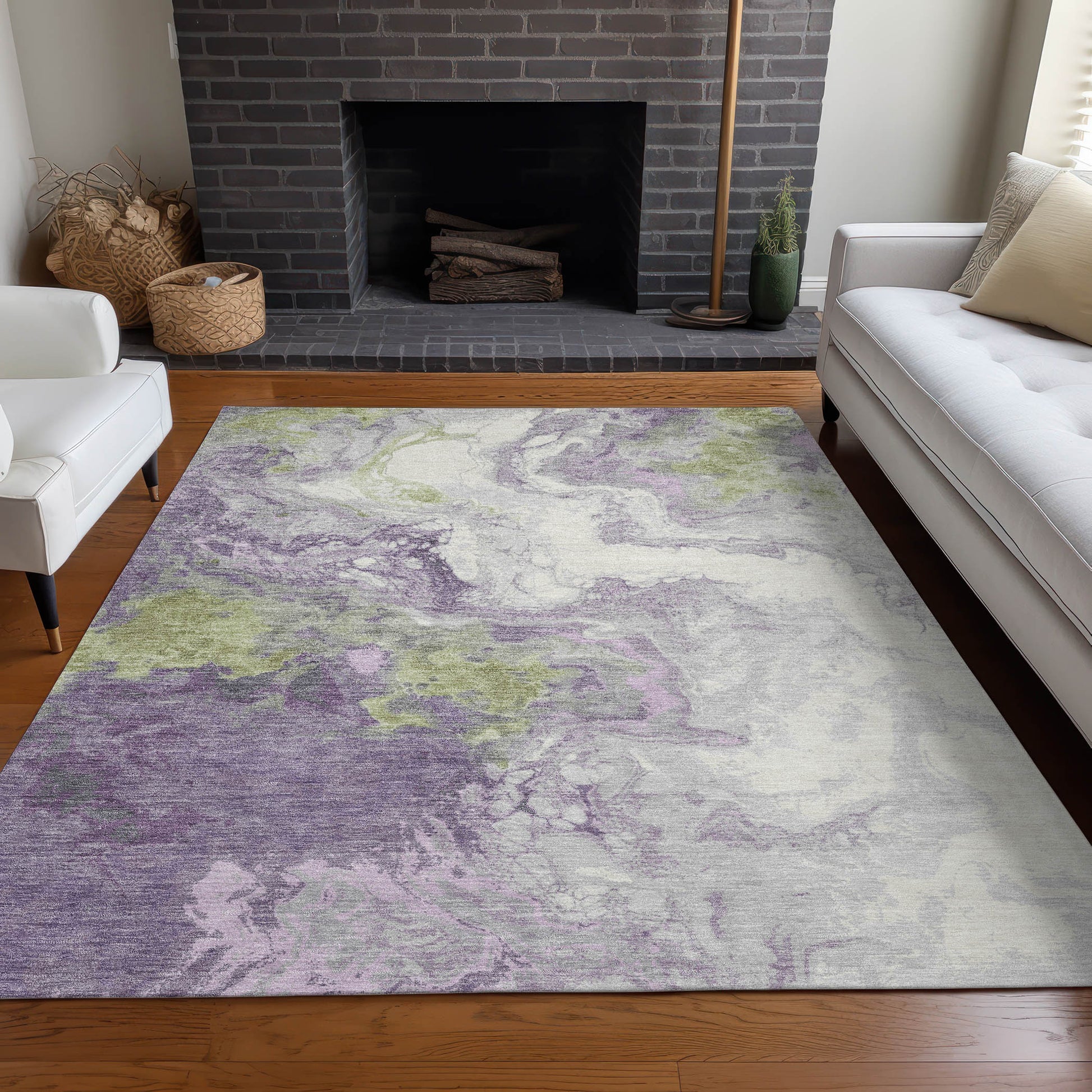 8' X 10' Lavender And Fern Green Abstract Washable Indoor Outdoor Area Rug-7