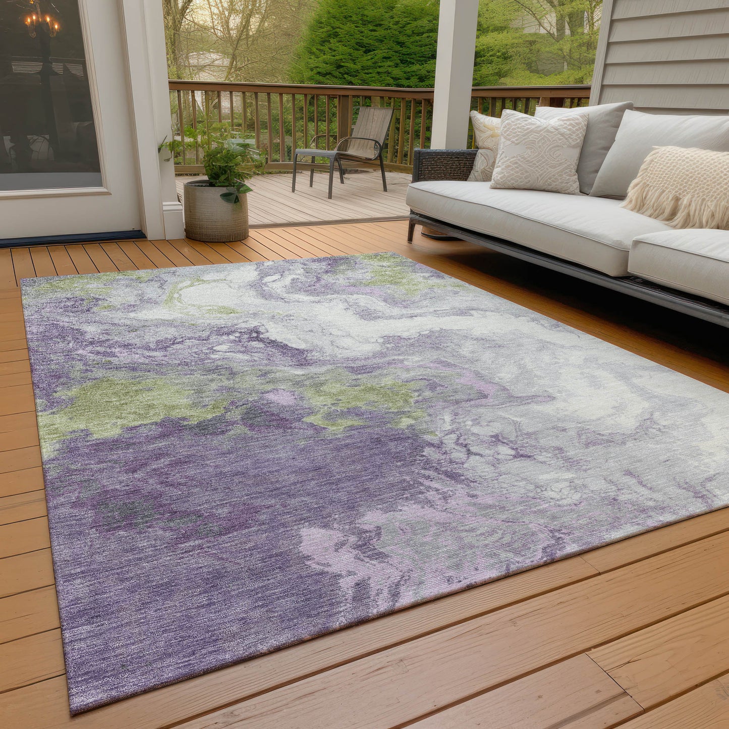 8' X 10' Lavender And Fern Green Abstract Washable Indoor Outdoor Area Rug-8