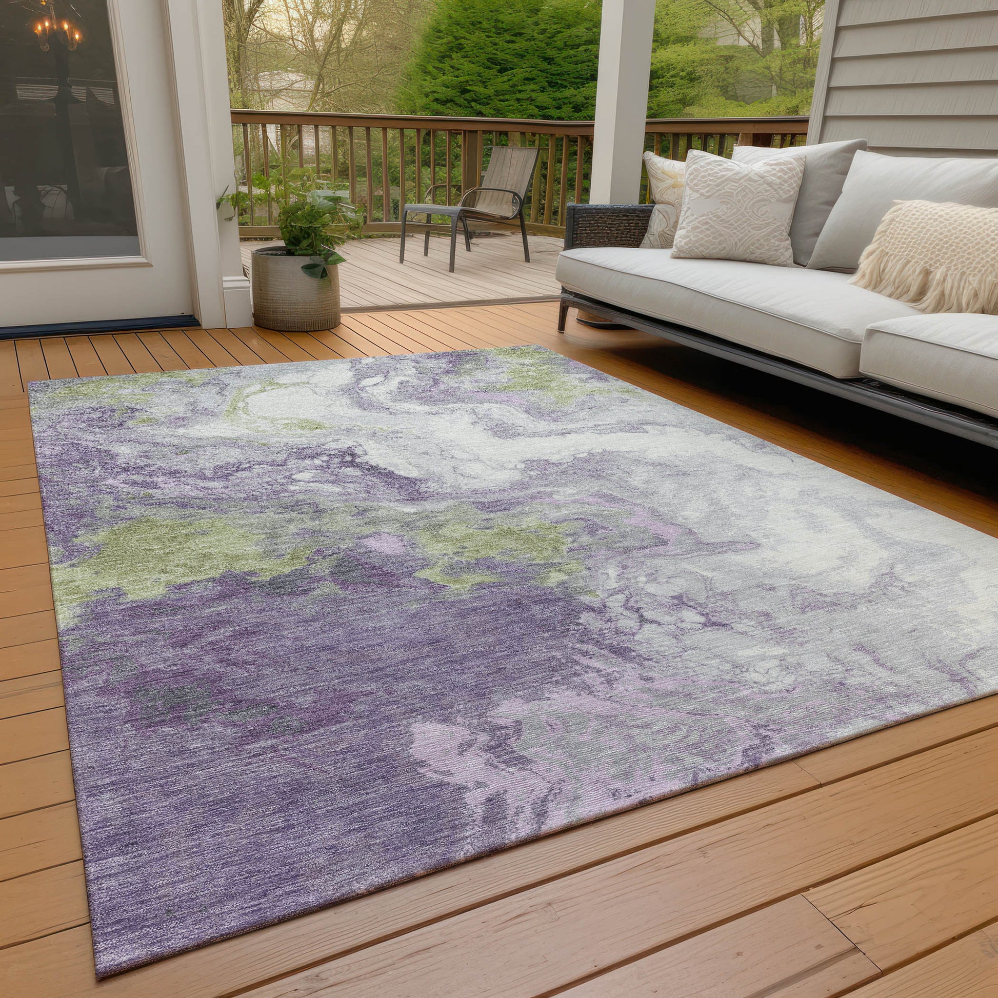 8' X 10' Lavender And Fern Green Abstract Washable Indoor Outdoor Area Rug-8