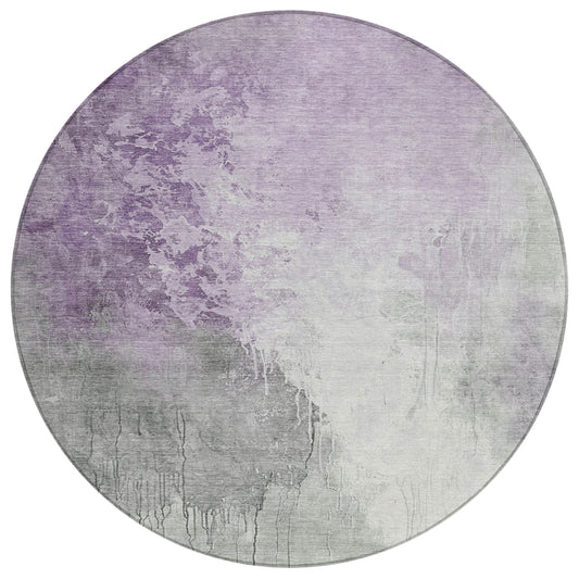 8' Lavender And Gray Round Abstract Washable Indoor Outdoor Area Rug-0