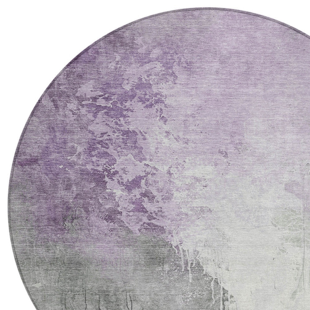 8' Lavender And Gray Round Abstract Washable Indoor Outdoor Area Rug-4