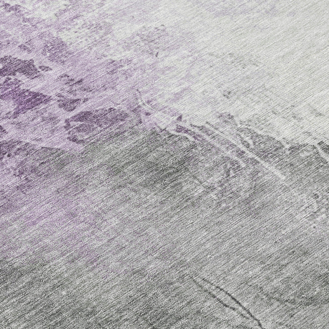 8' Lavender And Gray Round Abstract Washable Indoor Outdoor Area Rug-7