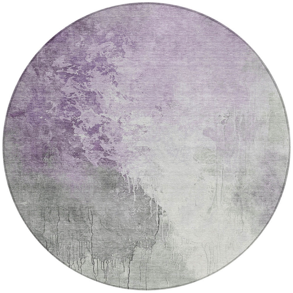 8' Lavender And Gray Round Abstract Washable Indoor Outdoor Area Rug-2