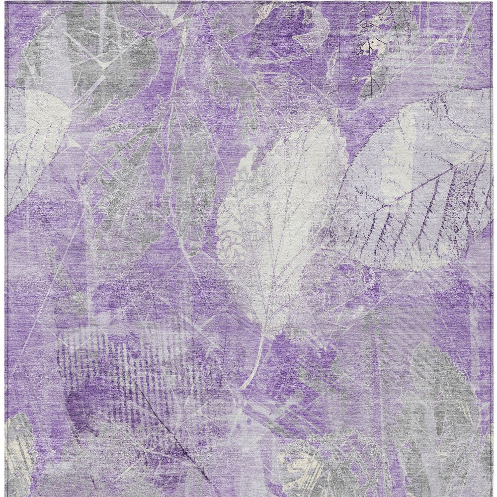 9' X 12' Lavender And Ivory Floral Washable Indoor Outdoor Area Rug-3