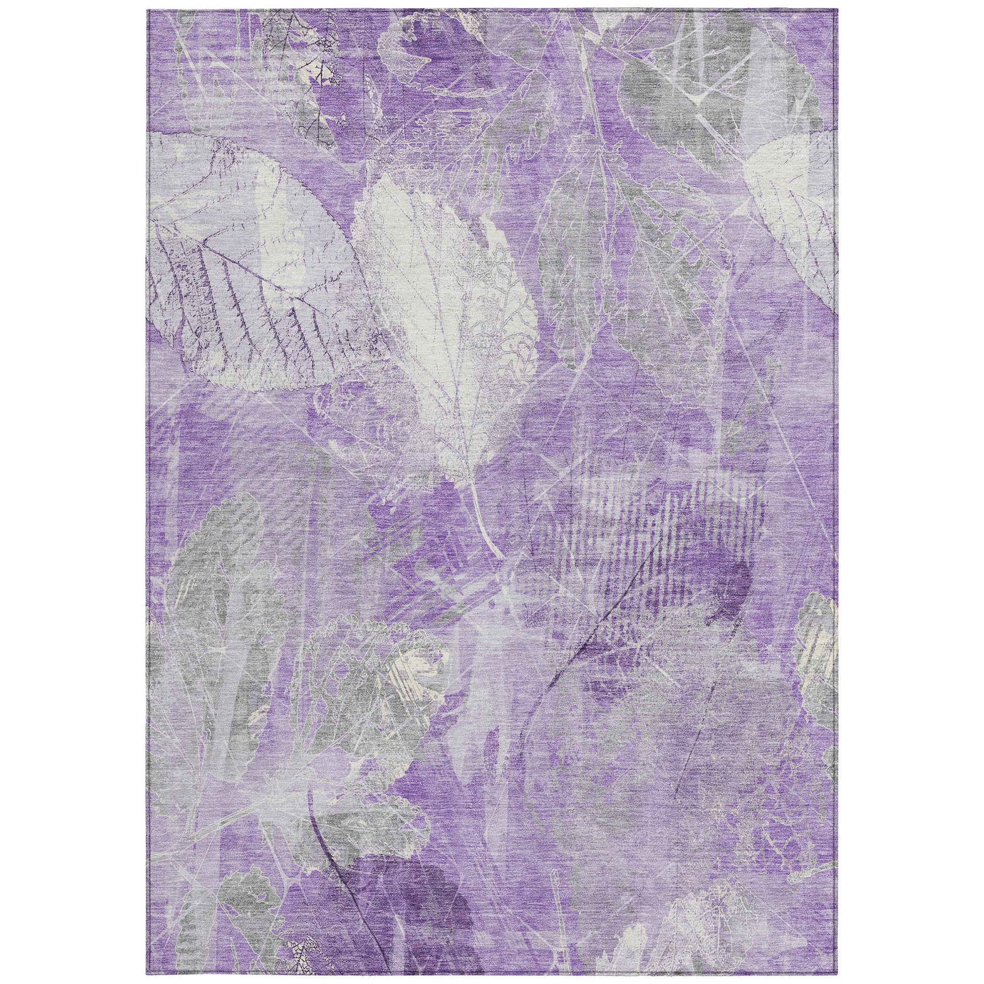 9' X 12' Lavender And Ivory Floral Washable Indoor Outdoor Area Rug-4