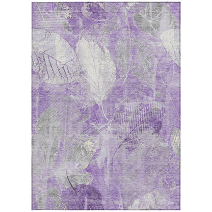 9' X 12' Lavender And Ivory Floral Washable Indoor Outdoor Area Rug-4